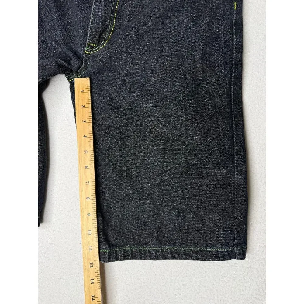 Jinzu Denim Size 18 Black Long Denim Shorts Embroidered Baggy Y2K Jorts